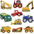 Lot de 9 écussons brodés de véhicules de chantier incluant tracteurs et excavatrices - Kit Véhicule de Chantier