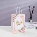 Pink floral paper gift bag with golden Thank You text and white rope handles - 120-1 Pink Rose / 21*15*8cm