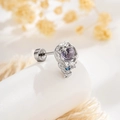 Silver ocean seashell screw back stud earring with purple pearl and blue gemstone detail - Purple (Single Piece)
