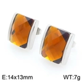 Square amber glass stud earrings with silver plating, 14x13mm geometric fashion jewelry - Silver/Amber (KE119090-GC)