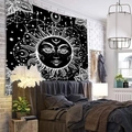 Tapiz bohemio de sol y luna en blanco y negro para decoración de pared de dormitorio - 150x130cm / Color 2-Sol Luna Blanco Negro
