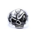 Retro punk style skull ring for men and women with vintage silver metal finish - US Size 7 / Embedded Mini-Skull Style (06201) / Silver Gray