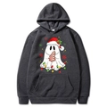 Dark grey Christmas hoodie with festive holiday print and drawstring hood for couples - Dark Gray