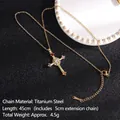 Golden titanium steel cross necklace with multi-colored zircon stones and adjustable chain - Cross No.8 Gold (A296)