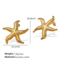 Starfish shaped 18K gold plated stainless steel earrings in elegant golden finish - Glossy Starfish Studs (EH933G)