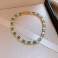 Bracelet tennis plaqué or avec perles mauvais œil émeraude et oxydes de zirconium clairs - Bracelet à Fermoir en Zircone Carré Rond Mauvais Œil (11)