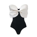 Costume intero monospalla nero con un grande fiocco bianco decorativo a contrasto - S / Costume Senza Spalline con Fiocco