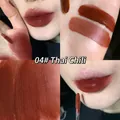 Matte velvet lip mud in shade 04 retro brownish red with soft applicator brush - 04# Cool Red Brown