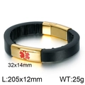 Men's black leather medical alert bracelet with gold star of life plaque and buckle - Gold Plate Black Silicone Texture Style (KB111406-K)