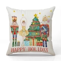 Kerst kussenhoes van linnen met notenkraker en Happy Holiday print motief - Notenkraker Witte Achtergrond