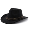 Cappello da cowboy nero scamosciato a tesa larga con cinturino in pelle e stella marrone - M (56-58cm) / Nero