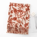 Retro cream cashmere-feel scarf with deep rust floral print and tassel trim - Twill White Background Orange Floral
