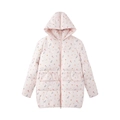 Detailansicht der rosa geblümten Steppjacke mit Kapuze und Reißverschluss vorne - S / Cremeweiß Blumig