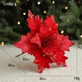 Red artificial Christmas poinsettia flower with sparkling sequins and mounting stem - Red