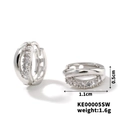 Detail view of silver cubic zirconia hoop earrings showing 1.1cm width and 0.5cm thickness - Silver Single Row Zirconia Style (KE00005SW)