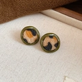 Boucles d'oreilles rondes rétro à motif léopard et résine vert foncé pour l'hiver - Style Rond
