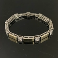 Bracciale geometrico bicolore con maglie dorate e zirconi quadrati argentati lucidi - Bracciale Rettangolare Bicolore SL400