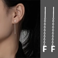 Orecchino a filo minimalista in argento S999 con lettera F e nappa per donna - Lettera F