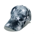 Blue and white tie-dye baseball cap with white star patterns and curved brim - M (56-58cm) / Black