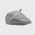 Detailed close-up of a grey chunky knit cotton beret with classic painter hat style texture - One Size / Gray