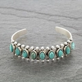 Bohemian open cuff bracelet with 11 marquise-cut natural turquoise stones in vintage silver - 11 Marquise Turquoise