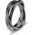 Macro detail of black brushed titanium steel interlocking triple band spinning ring - US 5 / Black Interwoven Triple Band Ring