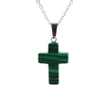 Stainless steel necklace with green malachite stone cross pendant on a silver thin chain - Malachite Cross + Stainless Steel Chain