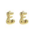 Bubble letter E stud earrings in 18k gold plating with a polished mirror finish - Style-E