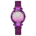 Purple luminous quartz watch for women with gradient starry dial and magnetic mesh band - Watch Only / Purple