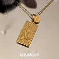 Gouden roestvrijstalen Waterman dierenriem ketting met tarot hanger gravure - Waterman