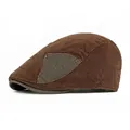 Vintage dark brown corduroy beret hat with grey side patch and copper rivets - Adjustable / Coffee