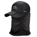 Black quick-dry sun protection hat with fold-up brim and face neck flap covers - Adjustable (56-60cm) / Foldable Brim Style / Black