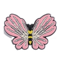 Gothic enamel pin featuring pink butterfly wings and a skeleton hand on white background - Butterfly Bone Bee Fusion (xz7762)