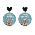 Blue Christmas reindeer earrings with Merry Christmas print and black heart studs - Christmas Reindeer Blue Round