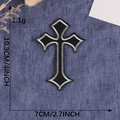 Cross embroidery patch in black and silver threads, 10.3cm high for clothing decor - Hot Melt Adhesive / Silver Black