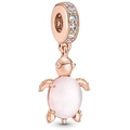 Roségoldene Schildkröte Charm-Perle mit weißem Gehäuse und funkelndem Kristallbesatz - Roségold - Klarer Zirkonia Stil