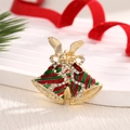 Exquisite Christmas twin bell brooch with red green enamel and sparkling rhinestones - Enamel Painted Double Bell Style (BR0012)