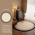 Retro French round rug in beige gold with vintage vine patterns and non-slip backing - Diameter 80cm / Cypress Bloom