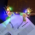 LED light-up deer antler headband with pink flowers and warm white lights - Antler Headband / Branch Reindeer Antler Colorful Light