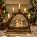 Bronzen kerstlantaarn met vijf led-kaarsen en sneeuwpop-sneeuwbol decoratie - Drie Sneeuwpoppen