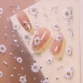 5D embossed daisy nail stickers featuring white floral designs with 3D texture and green stems - Daisy Pattern(ST132)