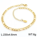 Golden titanium steel figaro chain anklet with lobster clasp and S.Steel logo tag - Gold Figaro Chain Style (KJ3767-Z)