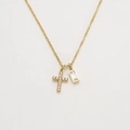 Collana dorata con croce in zirconi e pendente rettangolare con gemma luccicante - Aprile Diamante Bianco / Stile Croce