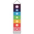 Vertical seven chakras cotton linen tapestry with wooden hanging rod on white backdrop - Mandala Style 2