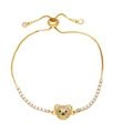 Golden bear charm bracelet with sparkling cubic zirconia and adjustable pull chain buckle - White