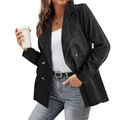 Chaqueta blazer de pana negra para mujer con doble botonadura y cuello de solapa clásico - S / Tops / Negro Carbón