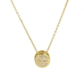Brass circular zodiac pendant necklace with clear crystal birthstone in gold finish - Aquarius