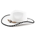 Detail of white cowboy hat featuring black shell stitched edge and bull skull bead decor - M(56-58cm) / White/Black Edge