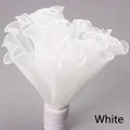 White pleated organza fabric with ruffled edges for elegant Christmas bouquet wrapping - Pleated Wave Mesh - White / 1.37*0.5M
