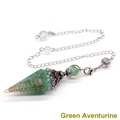 Green Aventurine hexagonal pendulum with copper wire wrap and silver chain necklace - Antique Silver Green Aventurine
